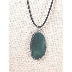 Vintage Glass Green Sea Glass  Sterling Silver  Dangle Pendant Handmade